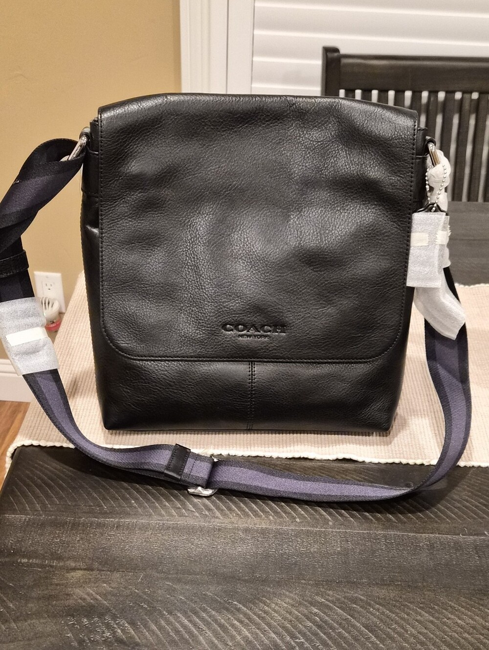 Coach Black Leather Messenger Bag with Strap